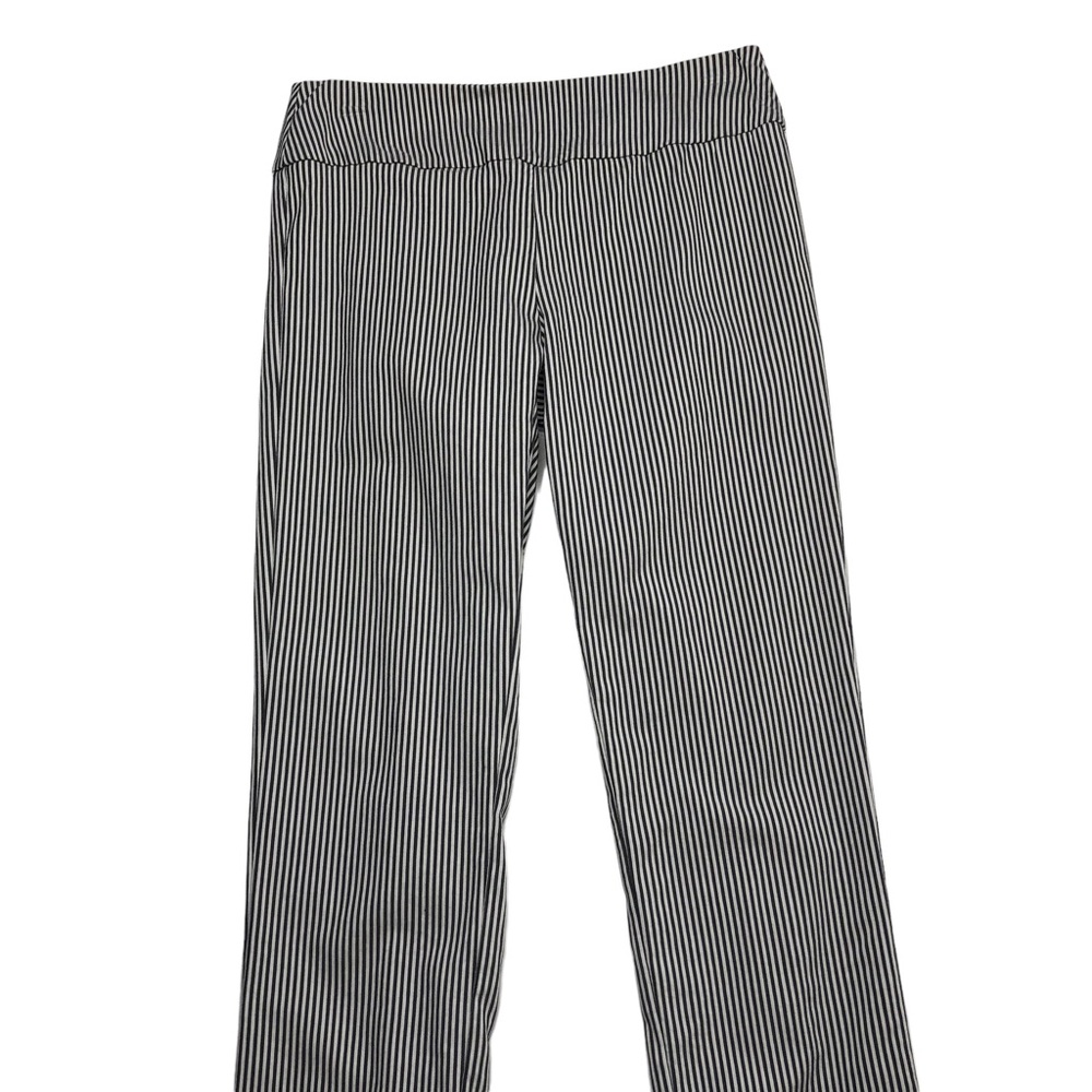 Elliott Lauren Black and White Stretch Striped Pull On Skinny Ankle Pants